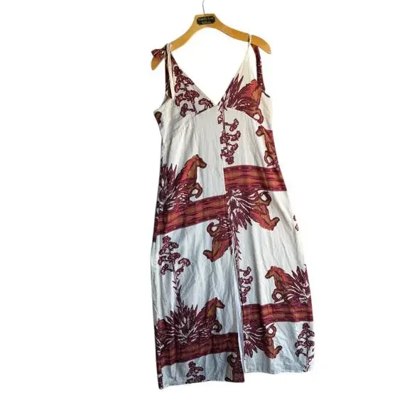 Women's Sleeveless Maxi Cream 100% Cotton equestrian dress Horse Print Small - Picture 1 of 11